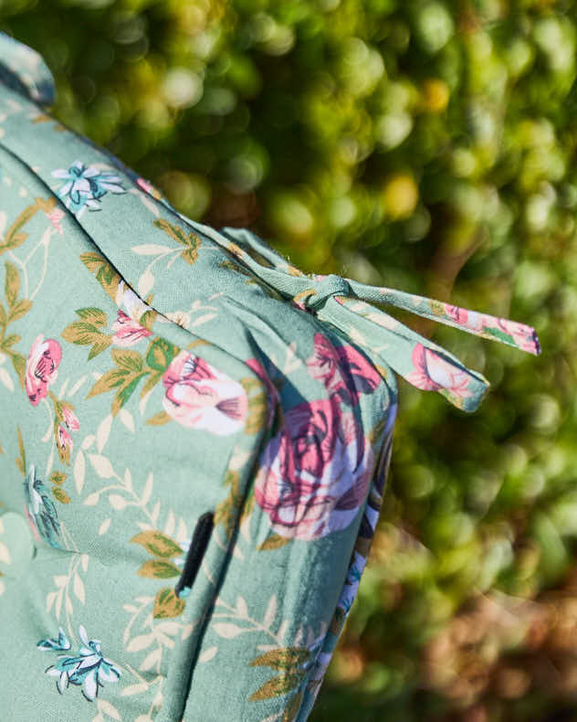 Set of 2 Green Floral Garden Seat Cushions