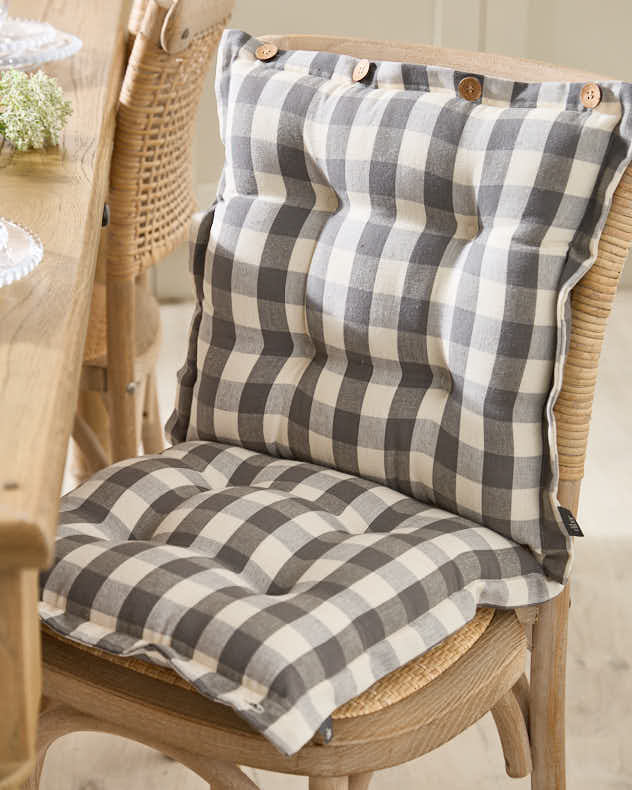 Set of 2 Grey Gingham Indoor Seat Pads