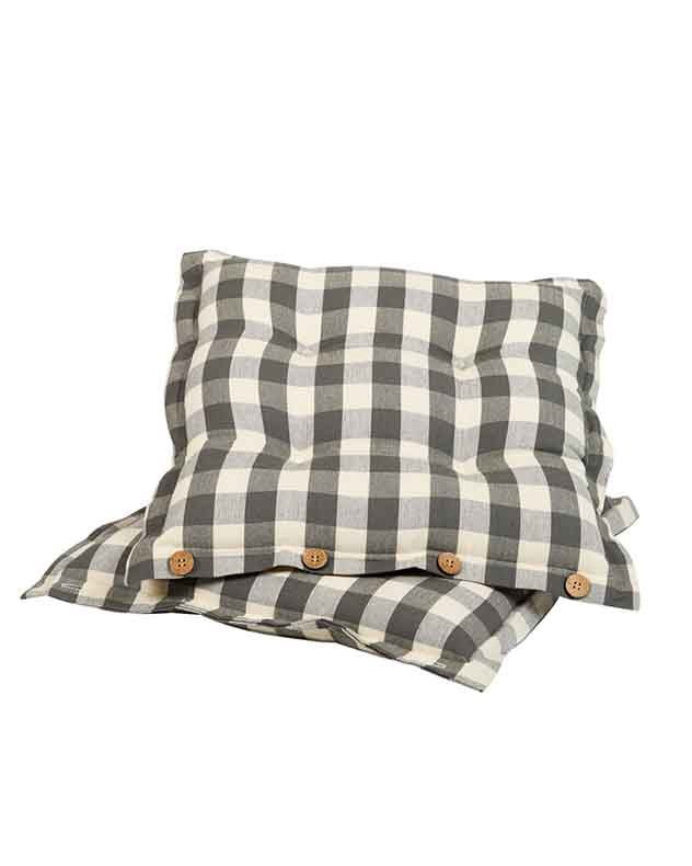 Set of 2 Grey Gingham Indoor Seat Pads