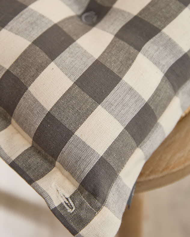 Set of 2 Grey Gingham Indoor Seat Pads