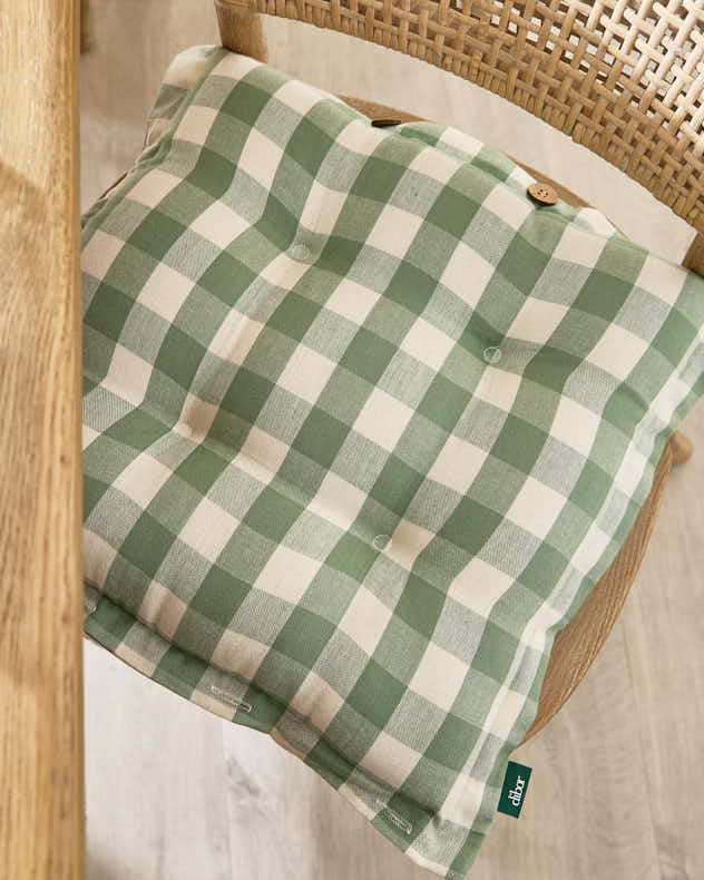 Set of 2 Green Gingham Indoor Seat Pads