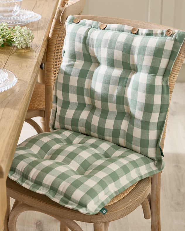 Set of 2 Green Gingham Indoor Seat Pads
