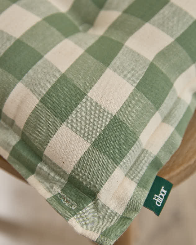 Set of 2 Green Gingham Indoor Seat Pads