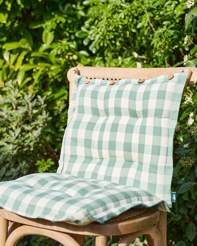 Set of Green Gingham Garden Seat Pads Dibor Garden Accessories
