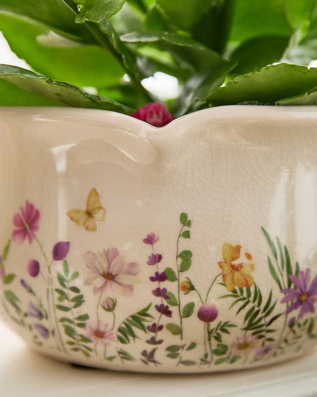 Set of 3 Floral Print Jardinière Pots
