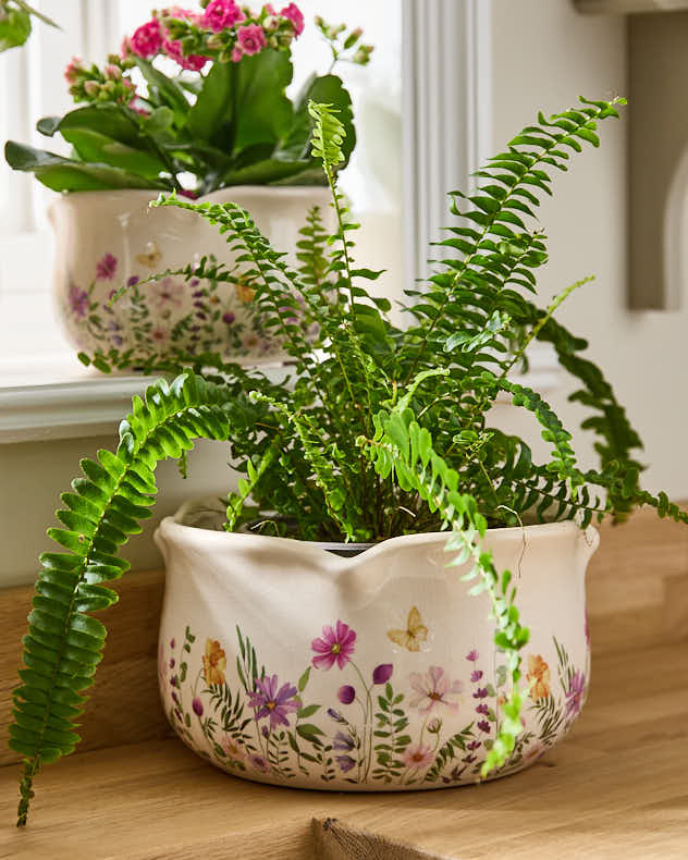 Set of 3 Floral Print Jardinière Pots