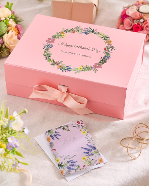 Personalised Pink Mother's Day Gift Box and Card Bundle