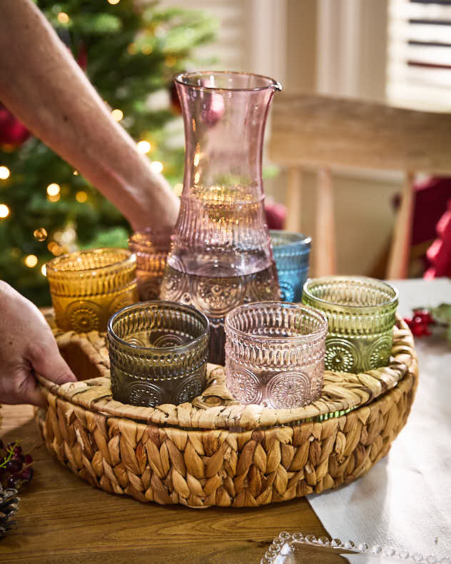 Carafe and Tumblers in Woven Holder