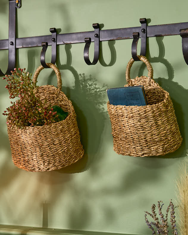 Set of 2 Woven Hanging Baskets