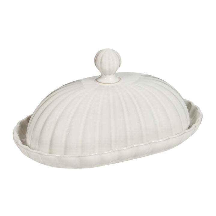 White Scalloped Butter Dish