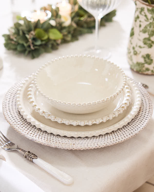 12 Piece Beaded Pearl Ceramic Dinnerware Set