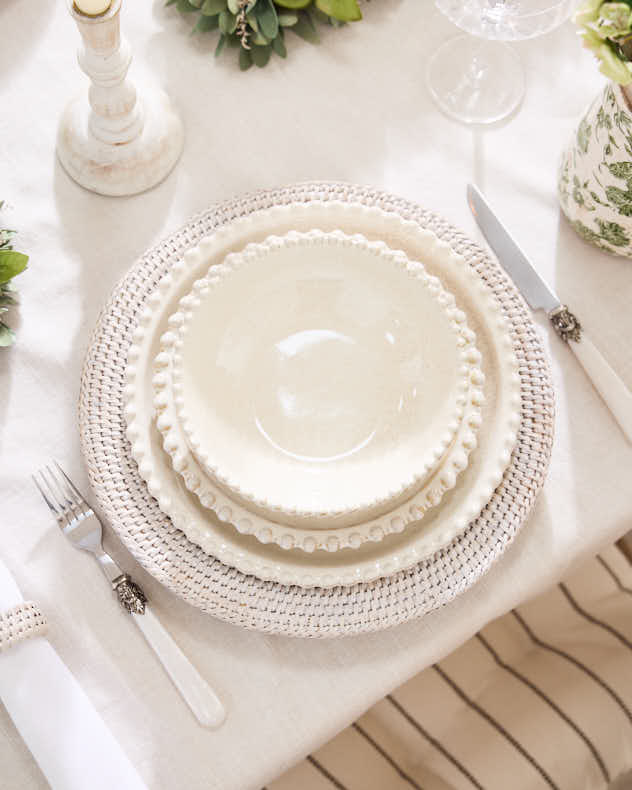 12 Piece Beaded Pearl Ceramic Dinnerware Set
