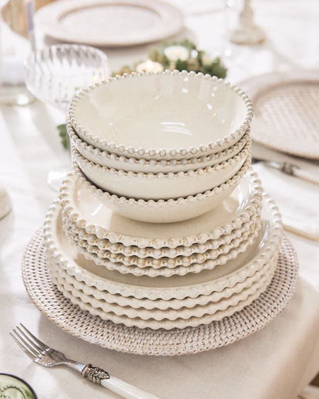 12 Piece Beaded Pearl Ceramic Dinnerware Set