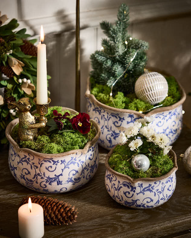 Solene Blue Botanical Set of 3 Planters