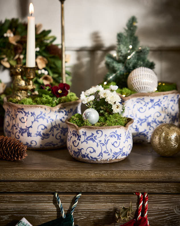 Solene Blue Botanical Set of 3 Planters