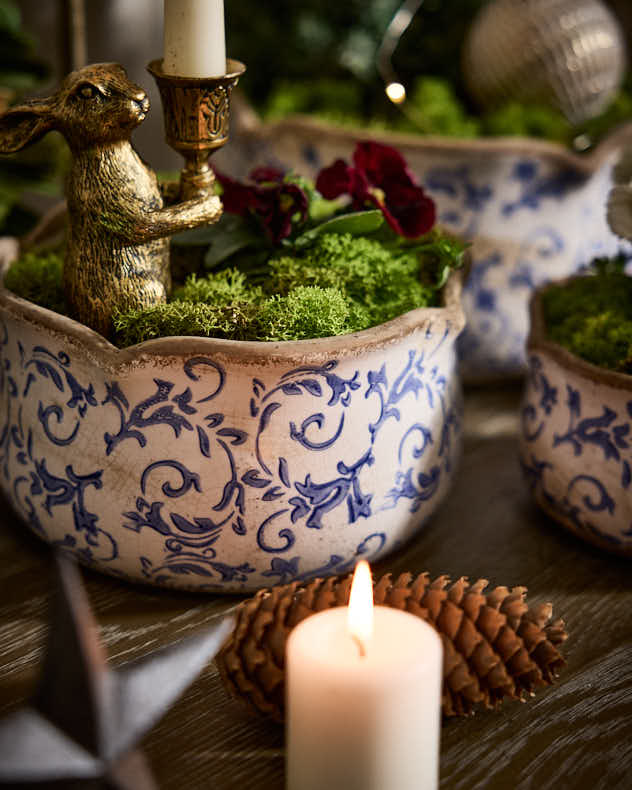 Solene Blue Botanical Set of 3 Planters