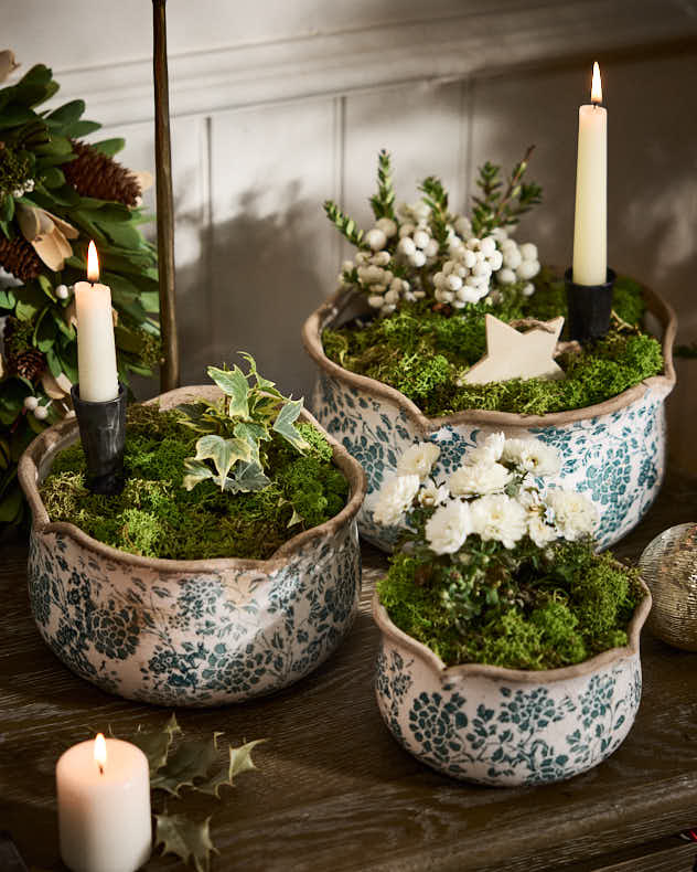 Fiorella Teal Botanical Set of 3 Planters