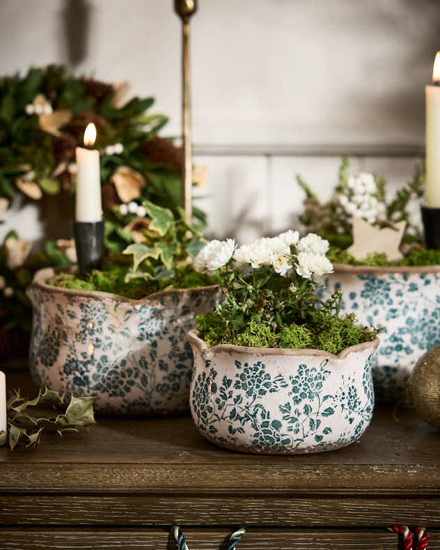 Fiorella Teal Botanical Set of 3 Planters