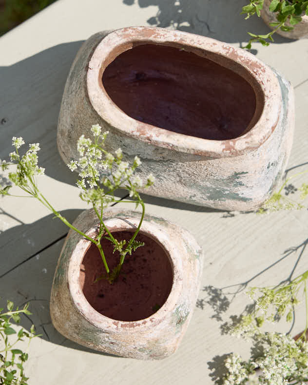 Green Terracotta Aged Effect Planters