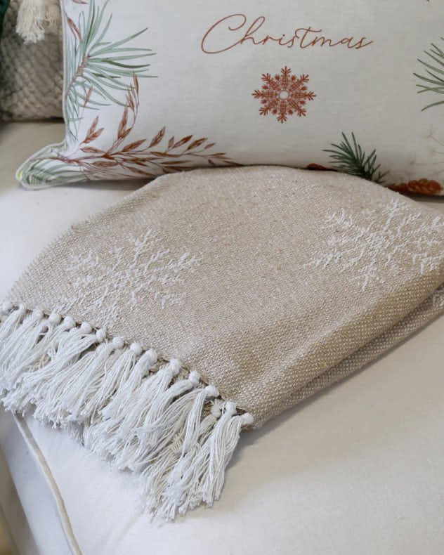 Beige Snowfall Throw with Tassels