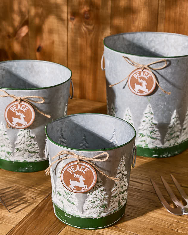 Set of 3 Winter Forest Planter Buckets