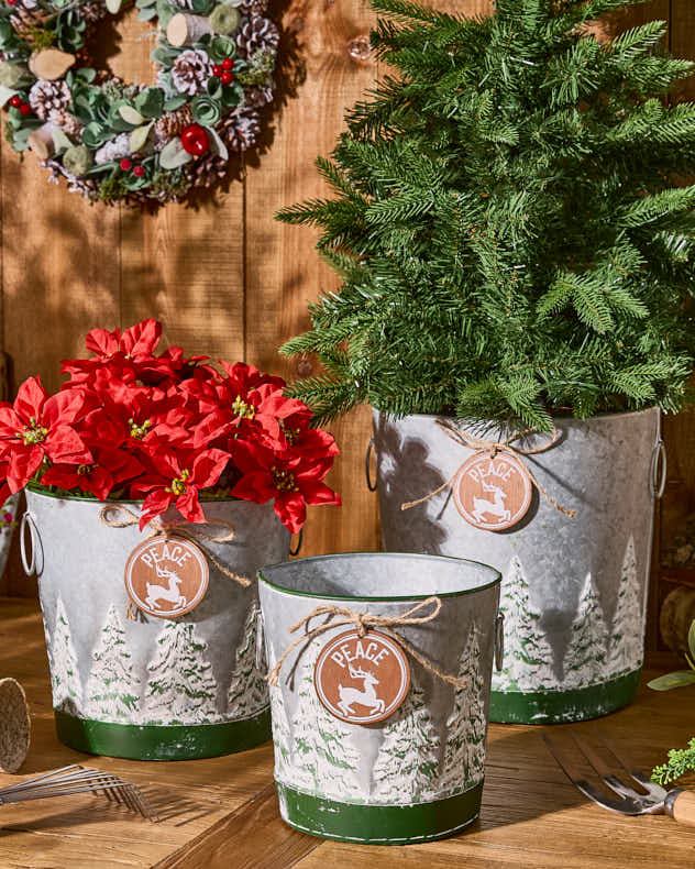 Set of 3 Winter Forest Planter Buckets
