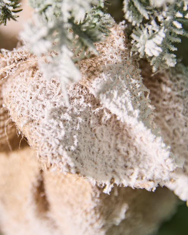Beleuchteter Weihnachtsbaum mit Sackleinensockel