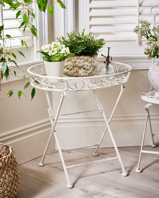 Vintage Style Indoor Ivory Folding Tray Table