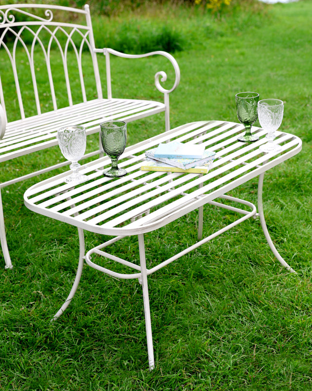 Vintage Cream Iron Slatted Outdoor Coffee Table