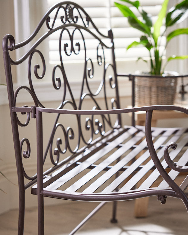 Vintage Heart Scrolled Iron Indoor Bench