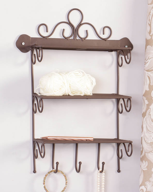 Vintage Heart Cast Iron Wall Shelf with Hooks