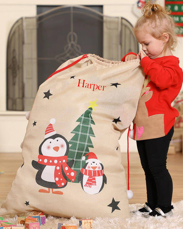 Personalisierter Weihnachtssack mit Pinguinen