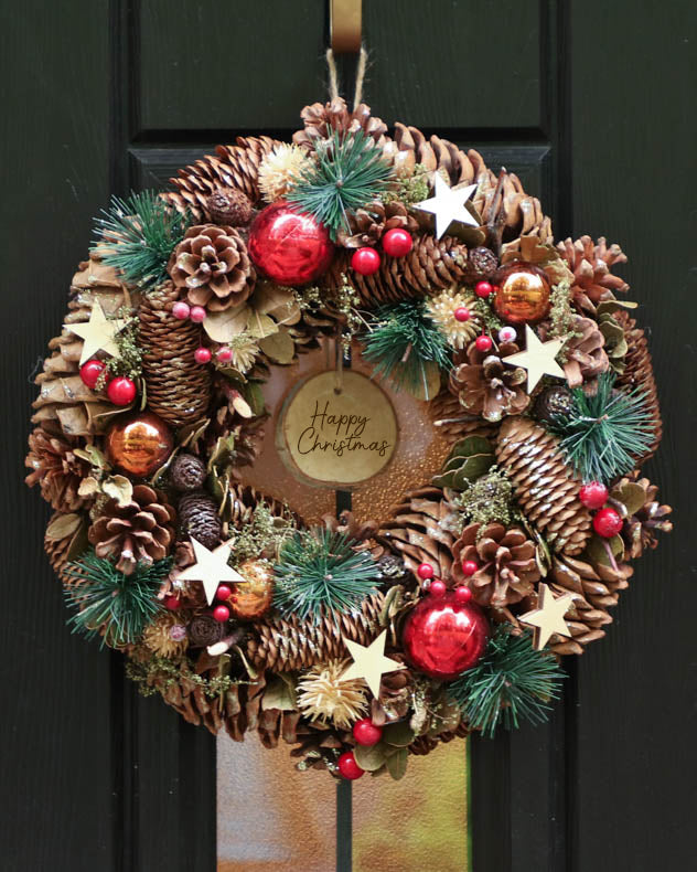 Personalised Baubles and Stars Christmas Wreath 35cm