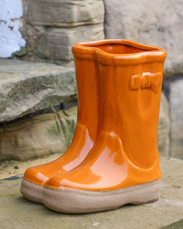 Orange Welly Boot Planter with Personalised Marker