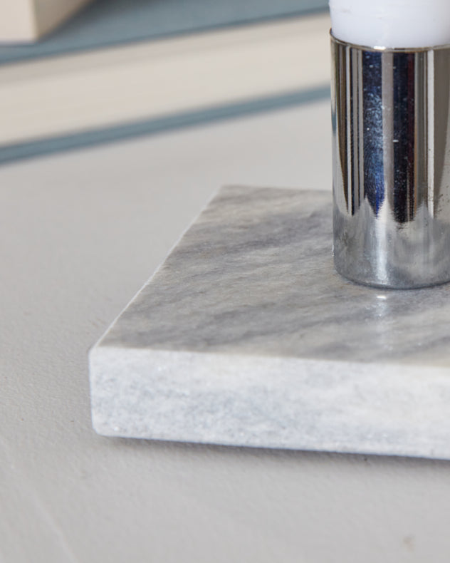 Grey Marble and Silver Single Candle Holder