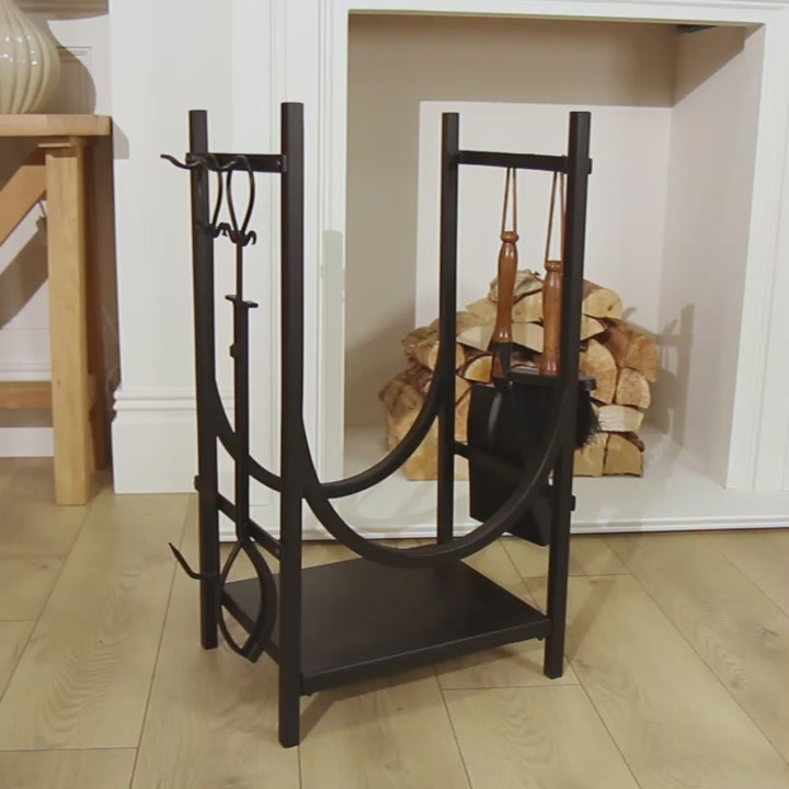 Mayfair Black Log Rack & Fire Tools