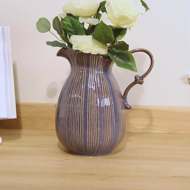 Aegean Blue Fluted Pitcher Jug Vase