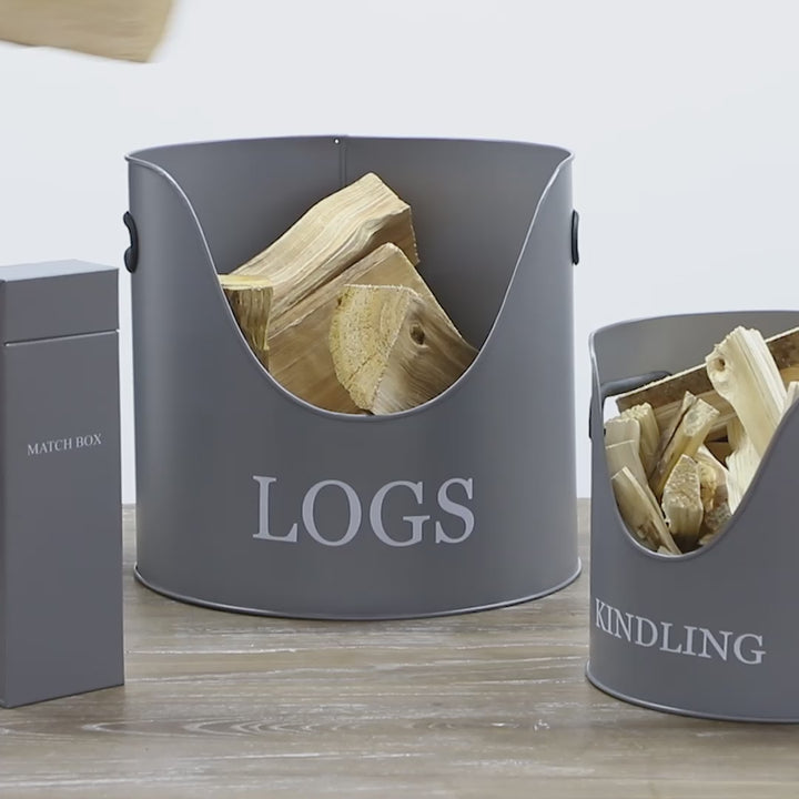 Three Piece Grey Fireside Storage Set