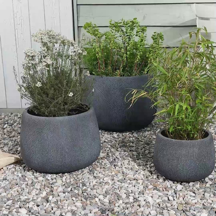 Kalo Set of 3 Grey Striped Planters
