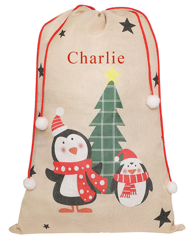 Personalisierter Weihnachtssack mit Pinguinen