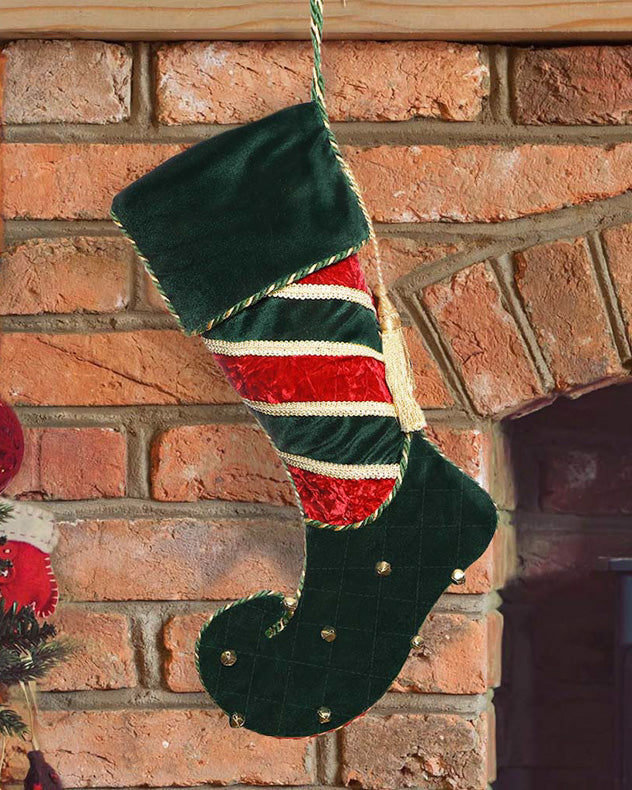 Luxury Jingle Bell Green Christmas Stocking