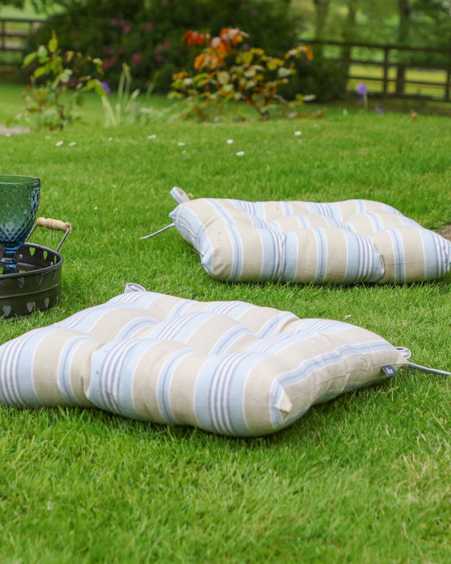 Set of 2 Oxford Blue Striped Garden Chair Cushions
