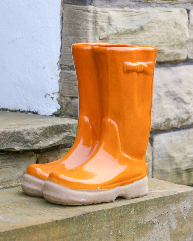 orange welly boot planter
