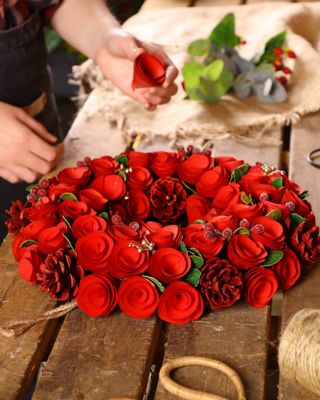 Indoor Red Crimson Rose Wreath 35cm