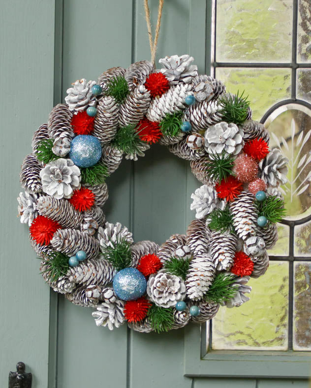 hanging christmas pinecone wreath