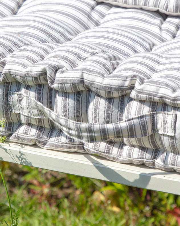 Vintage Grey Striped Padded Garden Bench Cushion