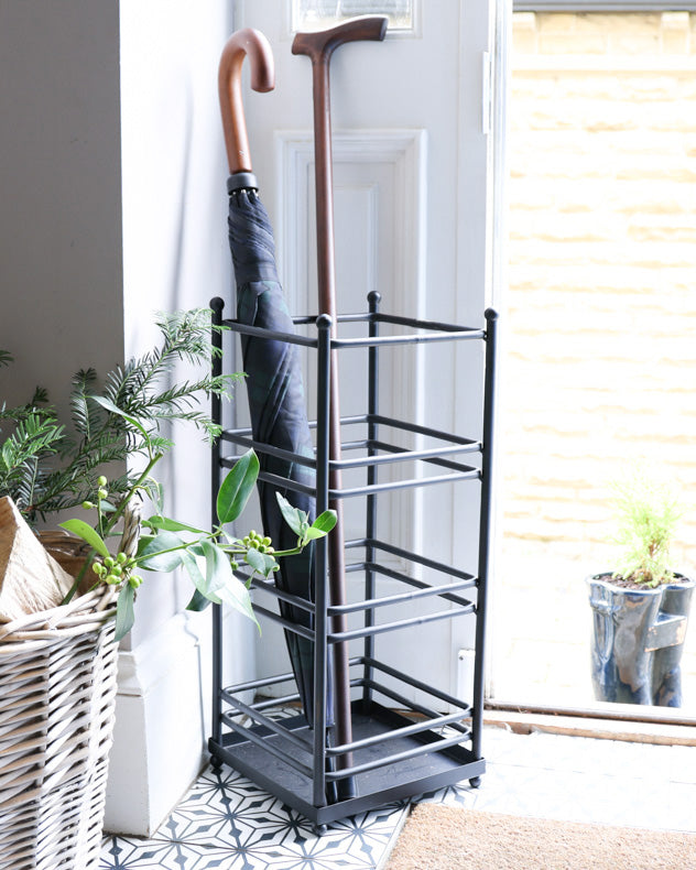 black umbrella stands