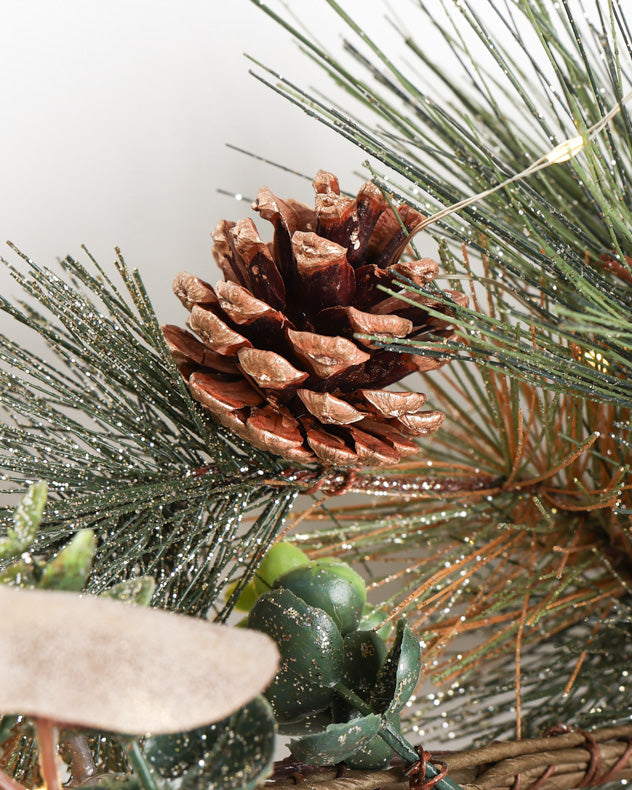 Pinecone green garland with silver shimmer