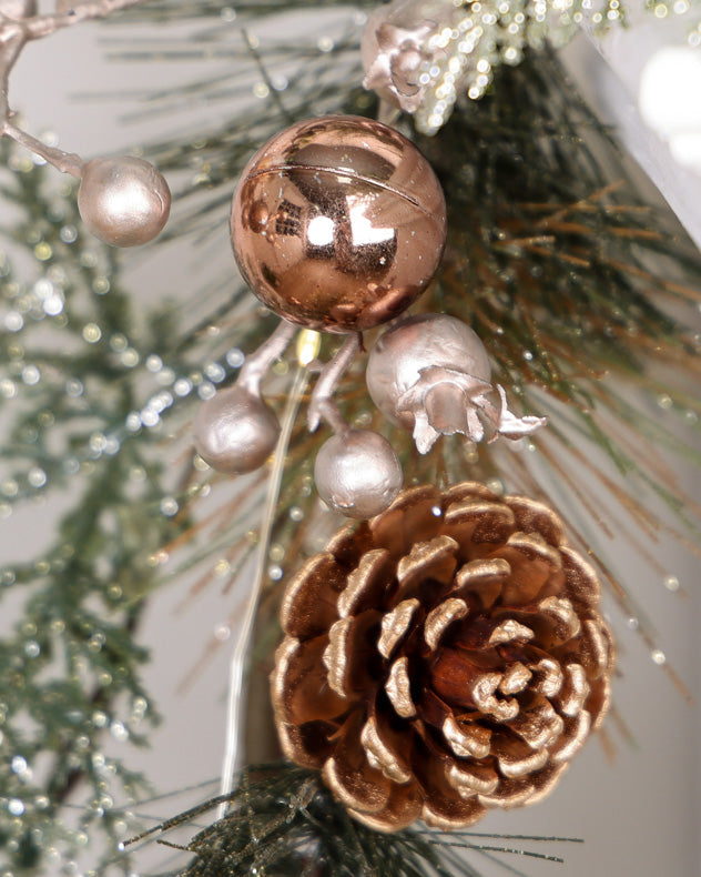 Gold bauble, champagne berry and pinecone garland