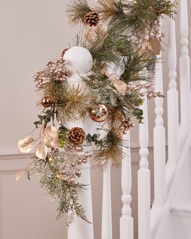 Green and Gold Garland on staircase